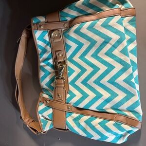 Chevron Patterned Tote Bag - Blue and Tan